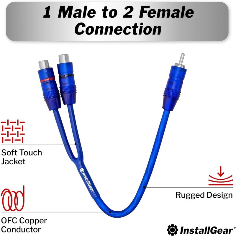 InstallGear 1 ft Shielded 1 Male to 2 Female RCA Y Adapter Splitter Connector - RCA Splitter, 2 Pack - Image 5
